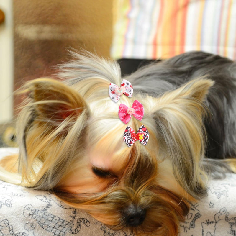 20pcs Small Dog Hair Bows, Pink Cute Dog Bowknot Hair Tiny Puppy Hair Bows Multiple Styles Dog Bow Hairband for Dog Accessories - BeesActive Australia