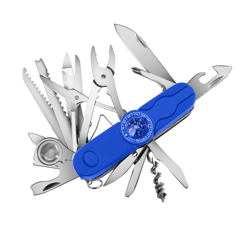 Swiss Eagle 30-in-1 Classic Pocket House Hold & Campaign Tool, Premium Multi Tool Pocket Tool with Compass, Scissor, Screwdriver, Plier, Magnifying Glass, Tweezer for Christmas Gifts - Blue