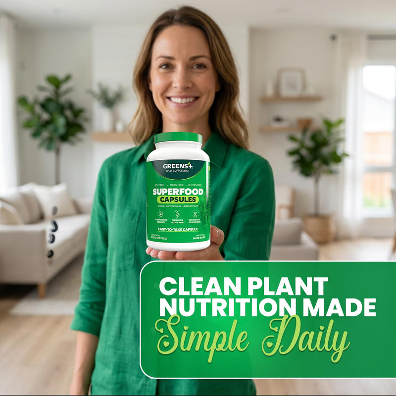 Greens+ Organic Superfood Capsules, Naturals Dietary Supplement | 240 Count | Organic Spirulina and Chlorella, with Alfalfa & Wheat Grass, Vitamins & Minerals Supplements, Gluten-Free, Vegan, Non-GMO