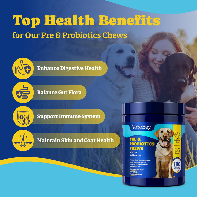 Probiotics for Dogs - Dog Probiotics for Digestive Health + Grass Burn Spot Chews for Dogs, 180 Soft Chews Eachs, Duck & Pear Flavor