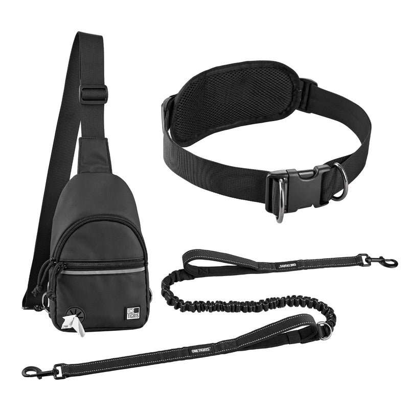 OneTigris Hands Free Dog Leash, Waist Leash for Dog Walking with Detachable Chest Bag, Thickened Mesh Lumbar Support and Durable Bungee Straps, Running leashs for Medium Large Dogs L