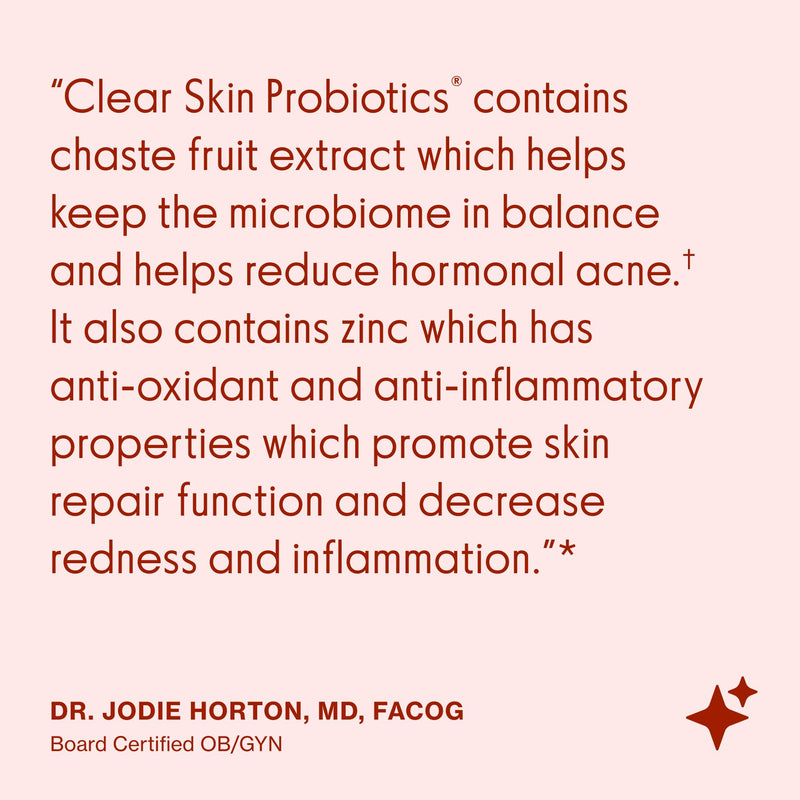 Love Wellness Clear Skin Probiotic| Zinc,Bifidobacterium,Chaste Tree| 30 Ct | BB536, Sugar free, No artificial colors, flavors & dyes