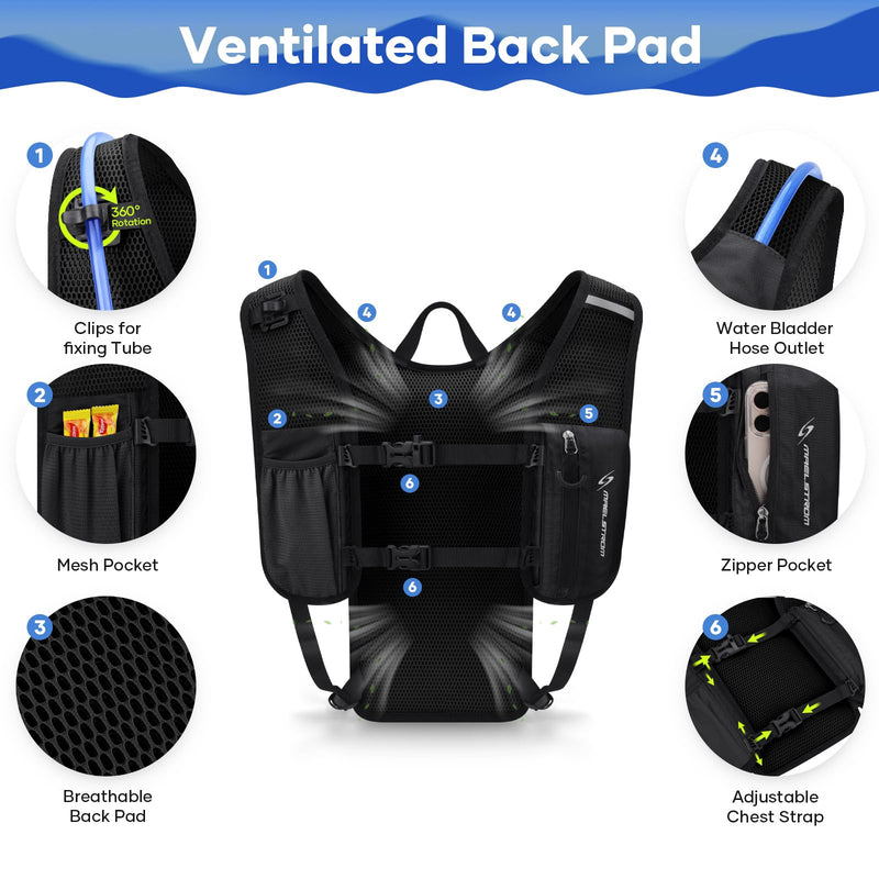 Maelstrom Running Hydration Vest, Hiking Backpack with 2L Water Bladder for Cycling Rave for Men Women 2L-Water Bladder Black