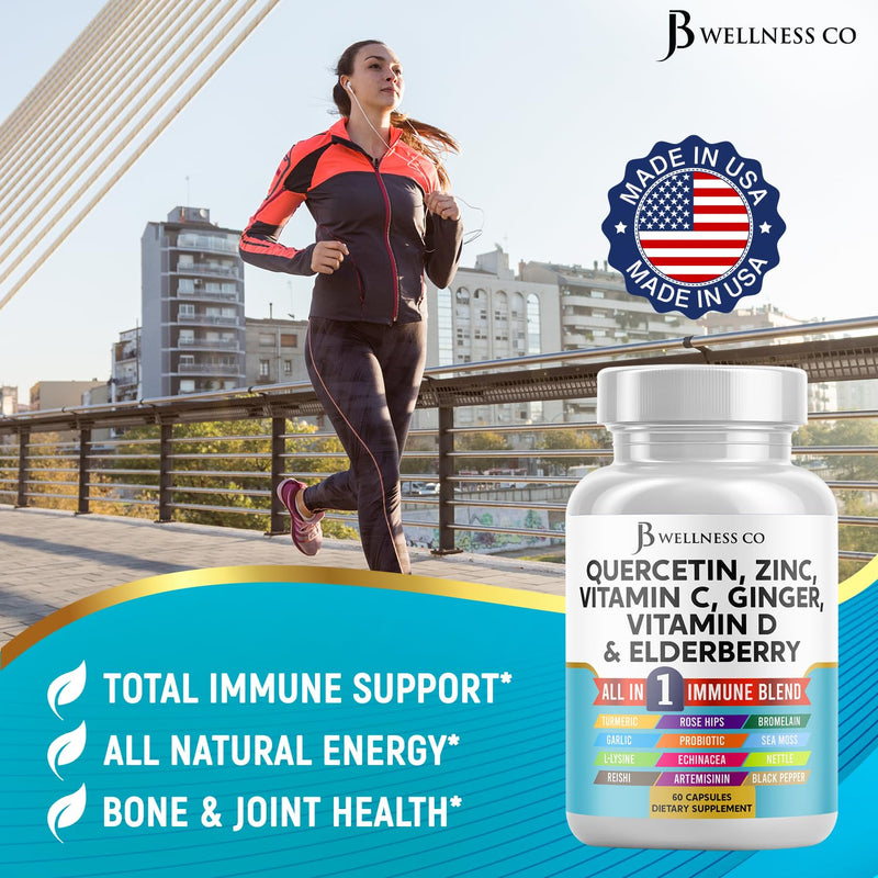 Quercetin Zinc Vitamin C Vitamin D Bromelain Elderberry - Nettle Supplement with Artemisinin, Sea Moss, Echinacea - 120 Count 60 Count (Pack of 2)