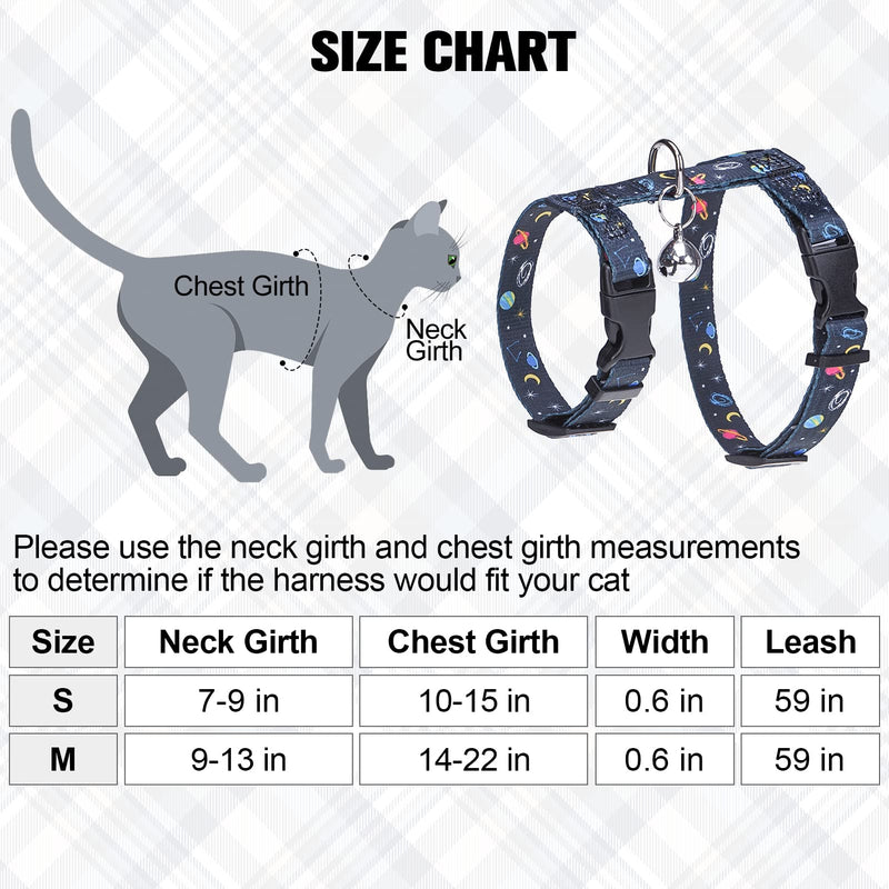 BEAUTYZOO Cat Harness and Leash Set Escape Proof for Walking, Kitten Soft Adjustable Vest Harnesses for Small Medium Large Cats, Easy Control Breathable Plaid Ribbon Nylon for Outdoor Indoor Use Black Star&Moon - BeesActive Australia