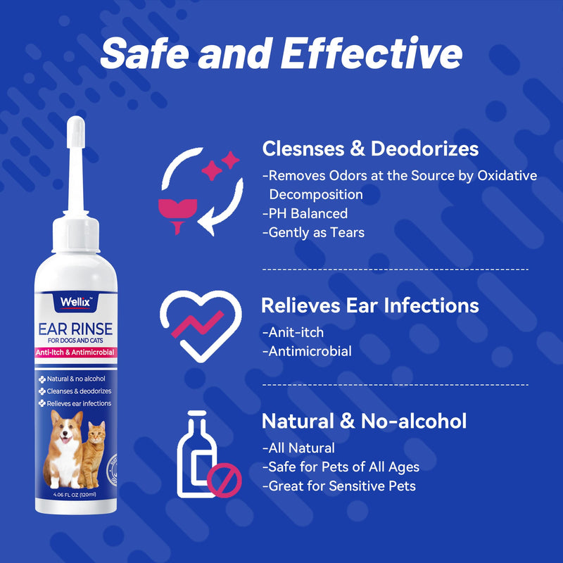 120ml Ear Cleaner for Dog & Cat - Ear Infection Treatment Without Irritation - Dog Ear Wash for Itch Relief & Soothing Inflammation - Ear Wax, Powder and Odor Removal Drops 1 - PawsPlanet Australia