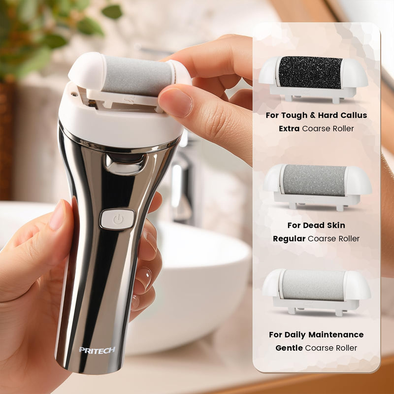 Electric Foot Callus Remover, Rechargeable Portable Electronic Foot File Pedicure Kit, Pedicure Tools for feet, 3 Roller Heads, 3 Speed, Battery Display for Remove Cracked Heels Calluses（BCM-1852） - BeesActive Australia