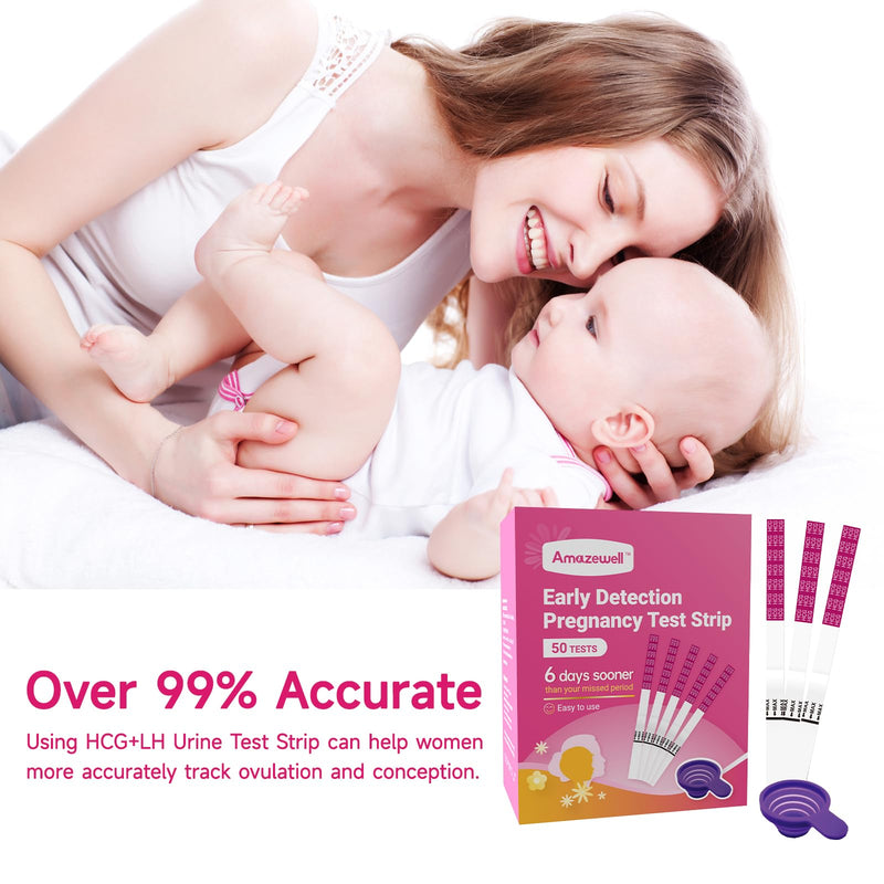 Early Detection Pregnancy Test Strips, Amazewell hCG Test Strips Easy at Home Pregnancy Tests Bulk, Over 99% Accuracy, 50 Pack Pregnancy Test Kits for Women with 1 Reusable Urine Cup - BeesActive Australia