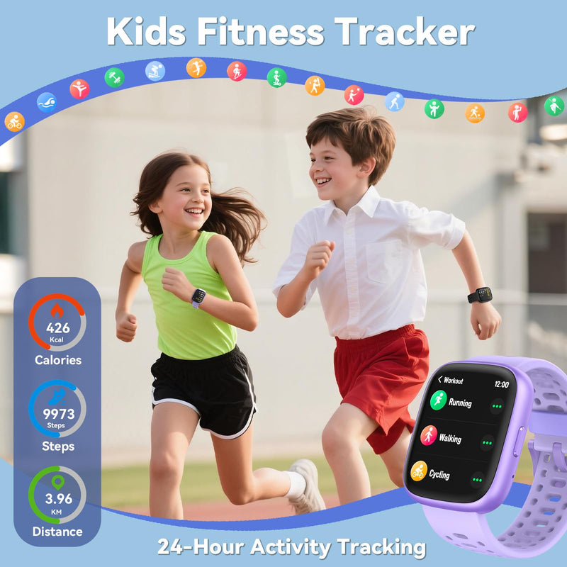 Fitness Tracker for Kids No APP No Phone Needed, Compatible with Apple Find My, 1.83" Smart Watch, Heart Rate, Sleep Monitor, IP68 Waterproof, Step Counter, Gifts for Girls Boys Teens 5-16 Lilac