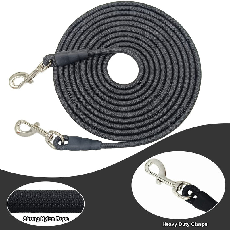Tie Out Rope Dog Leash, 8-10-13-15-20-25-30-35-40-45-50FT Heavy Duty Nylon Check Cord for Medium Large Dogs Indoor/Outdoor Playing Camping Backyard (Black, 3/8" x 20ft) black - BeesActive Australia
