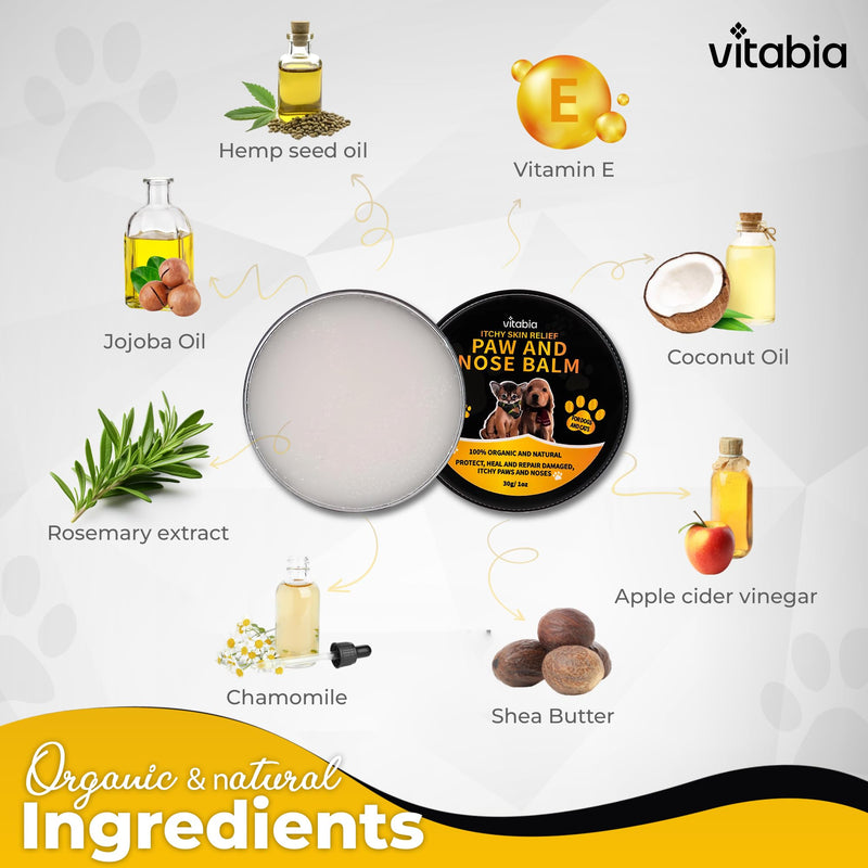 Cat and Dog Paw Balm - Pets Skin Treatment With Shea Butter, Vitamin E, Coconut Oil And Apple Cider Vinegar - Cat Acne, irritation and Itchy Dog Skin Relief With Nose Paw Balm for Dogs and Cat 30g Paw Nose Balm
