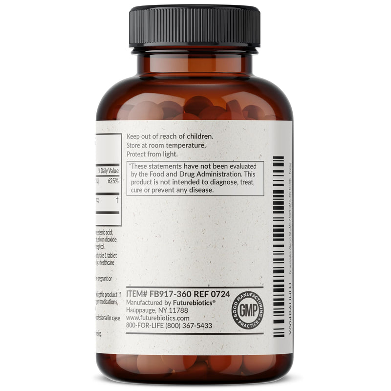 Futurebiotics Vitamin K2 with D3, 2 in 1 Support, 5000 IU Vitamin D3 & 90 mcg Vitamin K2 MK-7 Non-GMO, 360 Tablets 360 Count (Pack of 1)