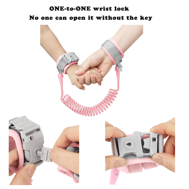 PandaEar Anti Lost Wrist Link, Toddler Harness Walking Leash Safety Child Wristband Leashes for Babies Kids -Pink