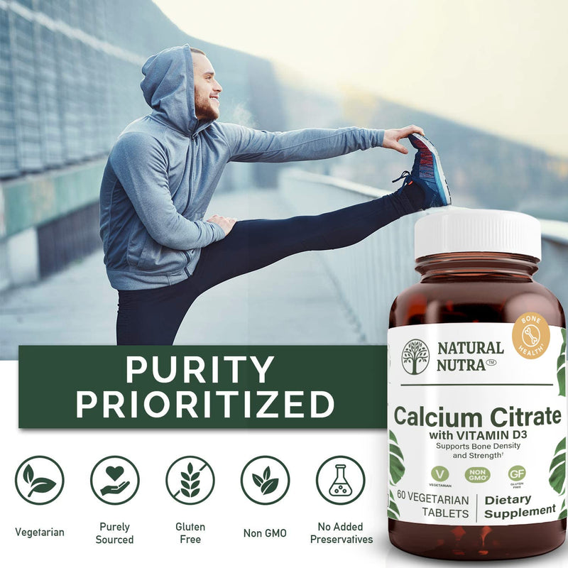 Natural Nutra Calcium Citrate with Vitamin D3 60 Tablets | Supplement for Bone Strength, Promotes Muscle Movements & Bone Health, Boosts Heart Health, Ideal for Active Seniors 60 Count (Pack of 1)