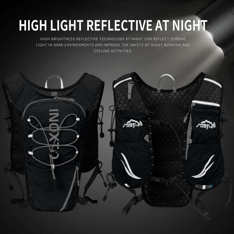 Running Vest for Women Men, Adjustable Chest Straps Running Hydration Vest with 500ml Soft Flask, Lightweight Breathable Reflective Hydration Backpack for Hiking black standard