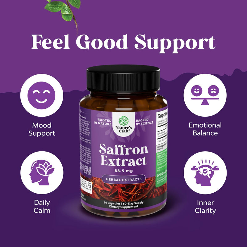 Saffron Extract Capsules for Mood & Metabolism - 60 Count, 3 Pack | Crocus sativus saffron supplement for mood, vitality, metabolism & eye health support 60 Count (Pack of 3)