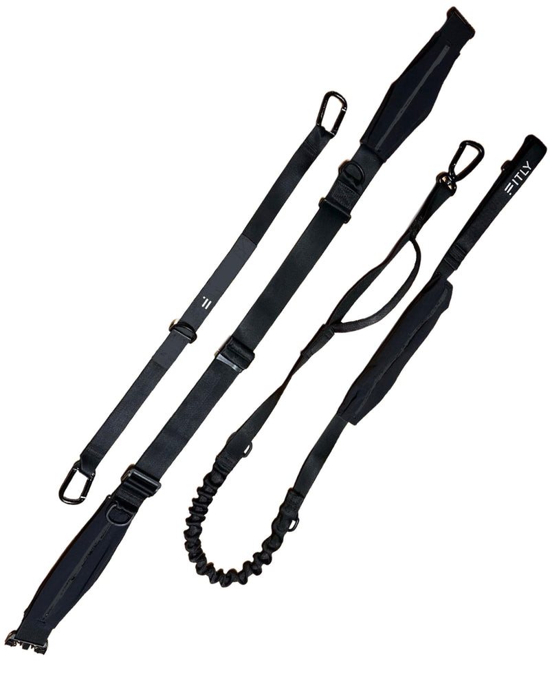 Dog Running Waist Belt - Running Dog Lead - Canicross Harness Carry Personal Items Running, Walks, Hikes - Waist Leads for Dogs with Belt Pouch, Converts into Canicrossing Line - Nifty Black - BeesActive Australia