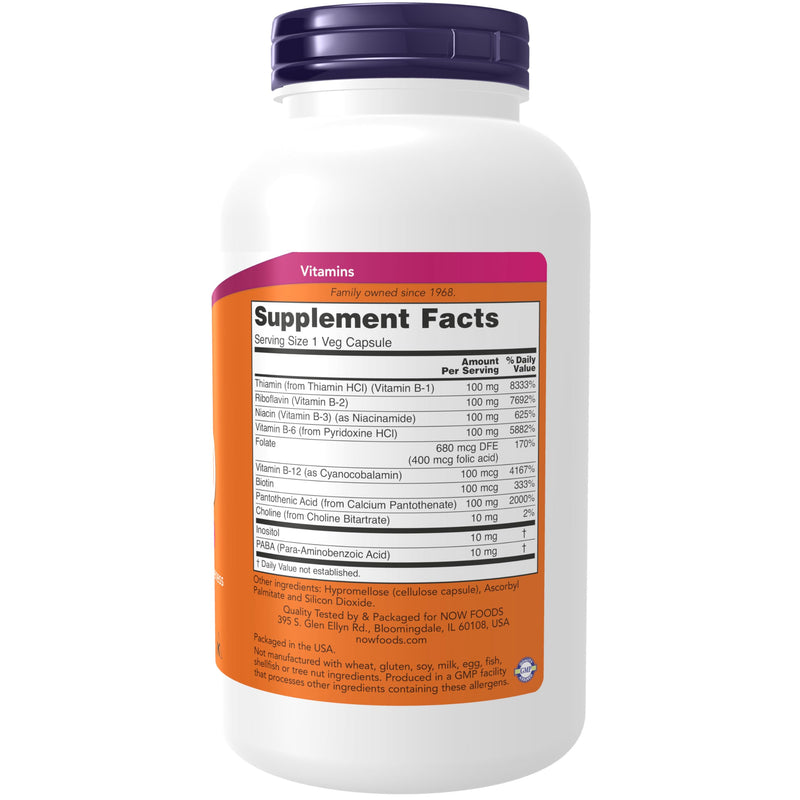 Now Supplements, Vitamin B-100, Energy Production*, Nervous System Health*, 250 Veg Capsules, (Pack of 2) 250 Count (Pack of 2)