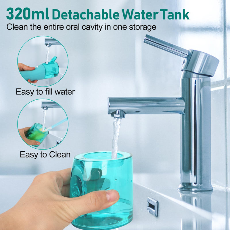 Water Dental Pik Flosser,Grinest 7 Modes Rechargeable Water Dental Picks for Teeth Cleaning Cordless Oral Irrigator Portable IPX7 Waterproof Tooth flossers for Home Travel-Green Green