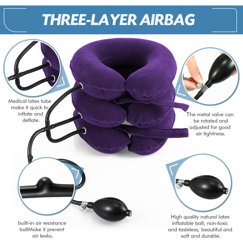 Neck Stretcher for Neck Pain Relief, Cervical Traction Device, Neck Traction Device, Adjustable Inflatable Neck Brace & Cervical Neck Traction Device Home Use Decompression(Purple) Purple - BeesActive Australia
