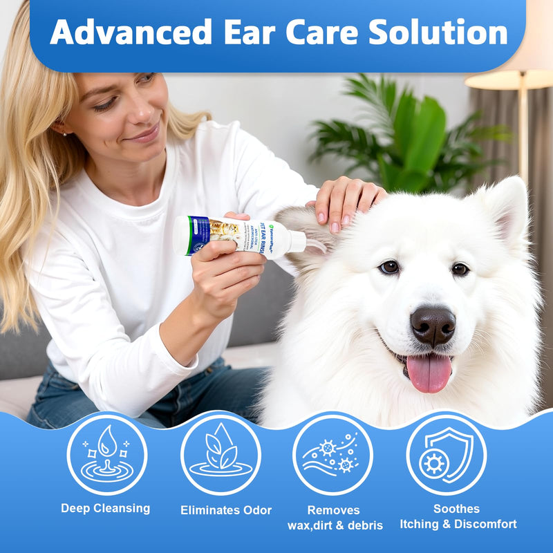 Cat & Dog Ear Cleaner Solution, Soft Nozzle Ear Treatment for Dogs & Cats, Gently Removes Ear Wax & Debris, Soothes Ear Itching & Inflammation, Deodorizing Pet Ear Wash with Thyme 4 fl oz