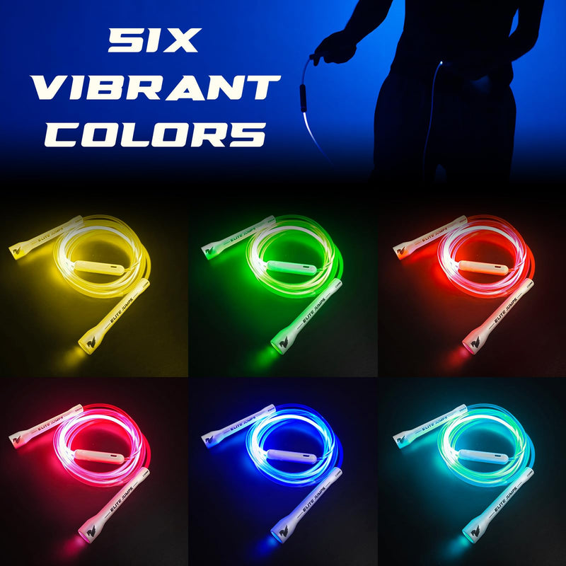 Elite Jumps - Light Show LED Jump Rope - For Kids & Adults - Durable & Lightweight - Adjustable Length & USB Rechargeable - Tangle-Free Jumping Rope for Fun & Exercise - 6 Vibrant Colors Single LED