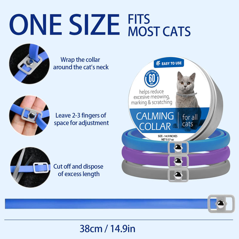 Wisebom Calming Collar for Cats 3Pcs, Natural Lavender Calming Collar Safe Waterproof Pheromones Cat Collars Adjustable Calming Collar Calming Cat Collar - BeesActive Australia