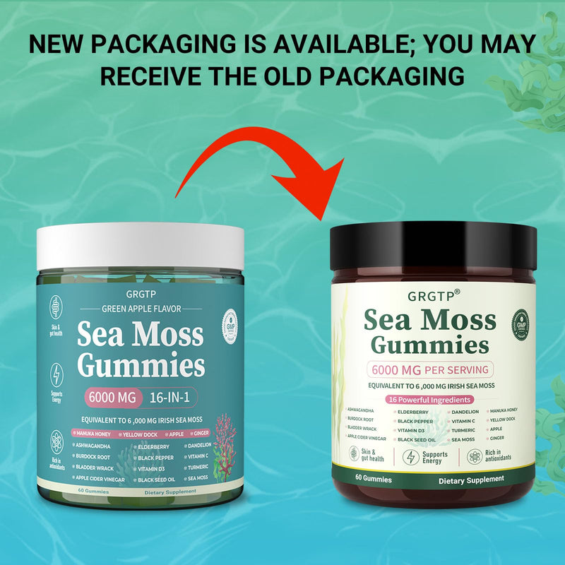 Sea Moss Gummies 16-in-1 - Ashwagandha Black Seed Oil Bladder Wrack Turmeric Vitamin C & D3 with Manuka Burdock Root Dandelion Yellow Dock Natural Detox & Liver Health Immune Support, Energy Boost