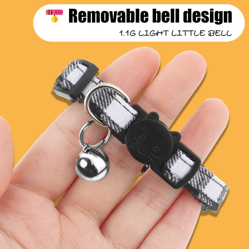 2 Pack Breakaway Grid Collar with Plastic Buckle, Cat Collar with Bell, Adjustable 8-12 Inch Safe Kitten Collars Charms, Nylon Safety Buckle Kitten Collars (Black and White Color Matching) - BeesActive Australia
