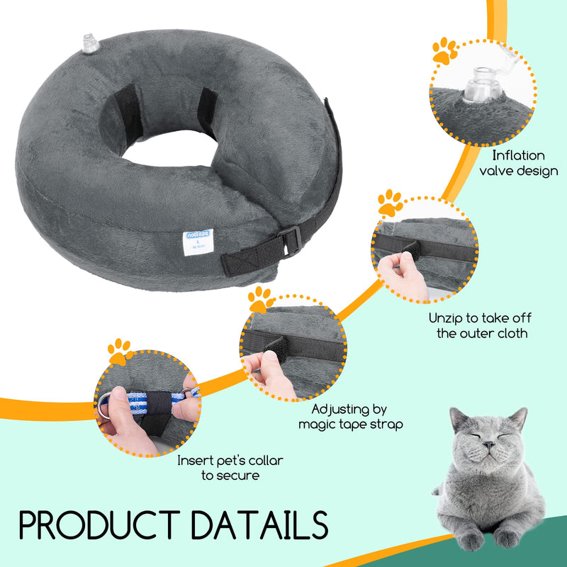 Nobleza - Inflatable neck collar for dogs and cats, adjustable protective collar for dogs, comfortable protective collar with Velcro fastener for pets, cats, dogs after surgery and injuries (grey, M) M (25.5-33 cm) grey - BeesActive Australia
