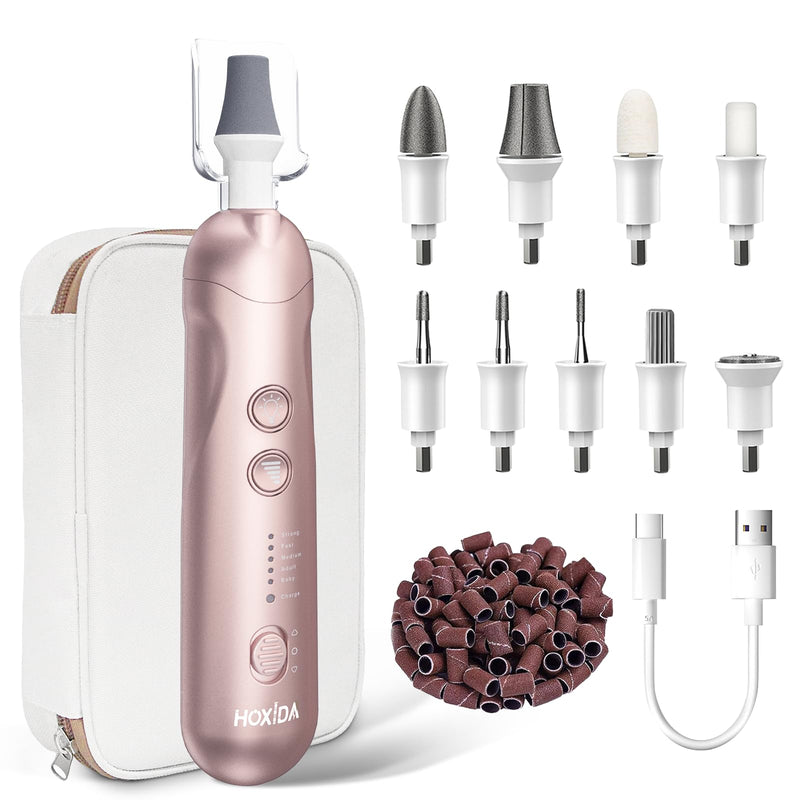 Manicure Pedicure Kit with Case, Professional Nail Grinder for Senior Thick Toenail, Cordless Electric Nail File, 5 Speeds Pedicure Tools for feet Callus Remover, Nail Drill for Women Hand Feet Care Rosecase - BeesActive Australia