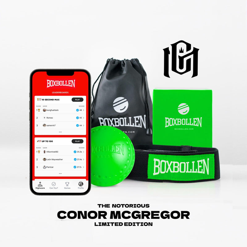 Boxbollen® Green - The Notorious Conor McGregor Limited Edition | App-Connected Punch Counter | Reflex Ball for All Ages | Improve Coordination & Agility |
