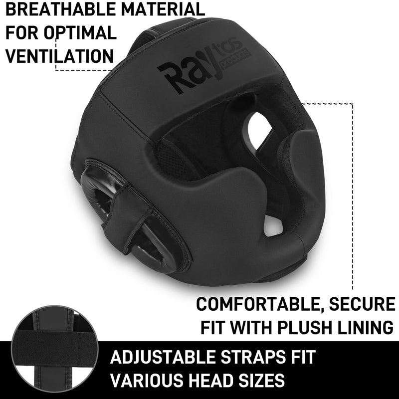 Boxing Headgear for Men Women – Professional Lightweight Open Face Head Guard, Breathable Protection, Secure Fit for MMA Muay Thai Kickboxing Sparring Training Black