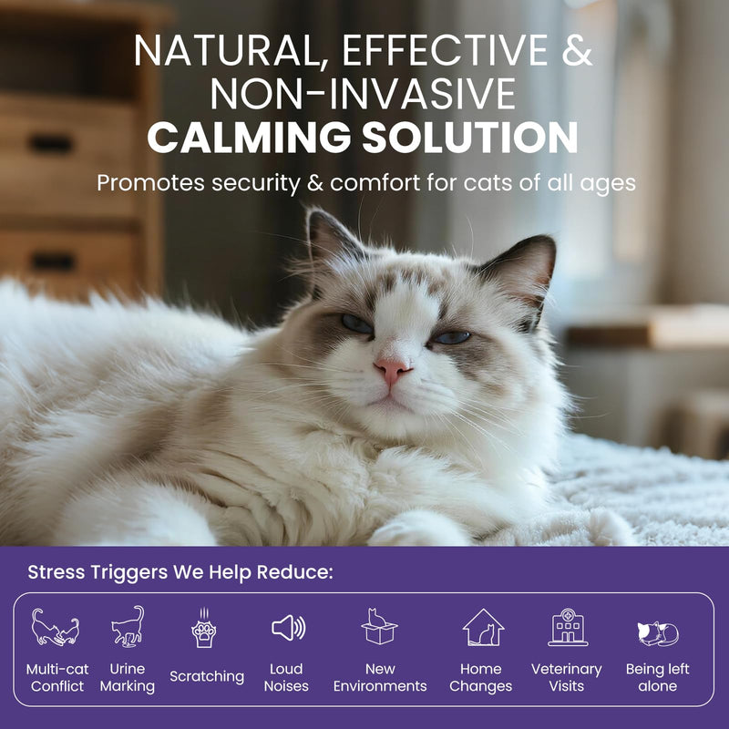 Cat Calming Pheromone Diffuser for Multi-Cat Household: 30-Day Real Lifespan - 90 Heating Cycles - Odorless - 98% Lasts as Claimed - Save 50% Cost - Reduces Fighting/Spraying - Leak-Free | Stops spraying & scratching naturally, safe low-heat, no oily r...