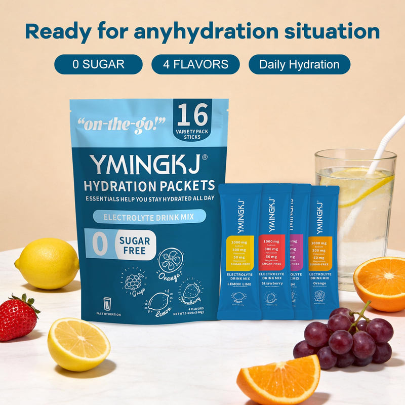 Electrolyte Powder Packets with 2 Billion CFU Probiotics - 1000mg Sodium for Rapid Hydration & Recovery - Sugar-Free Drink Mix with Pink Himalayan Salt, B-Vitamins, Zinc & Magnesium - 16 Stick Packs Variety Classic