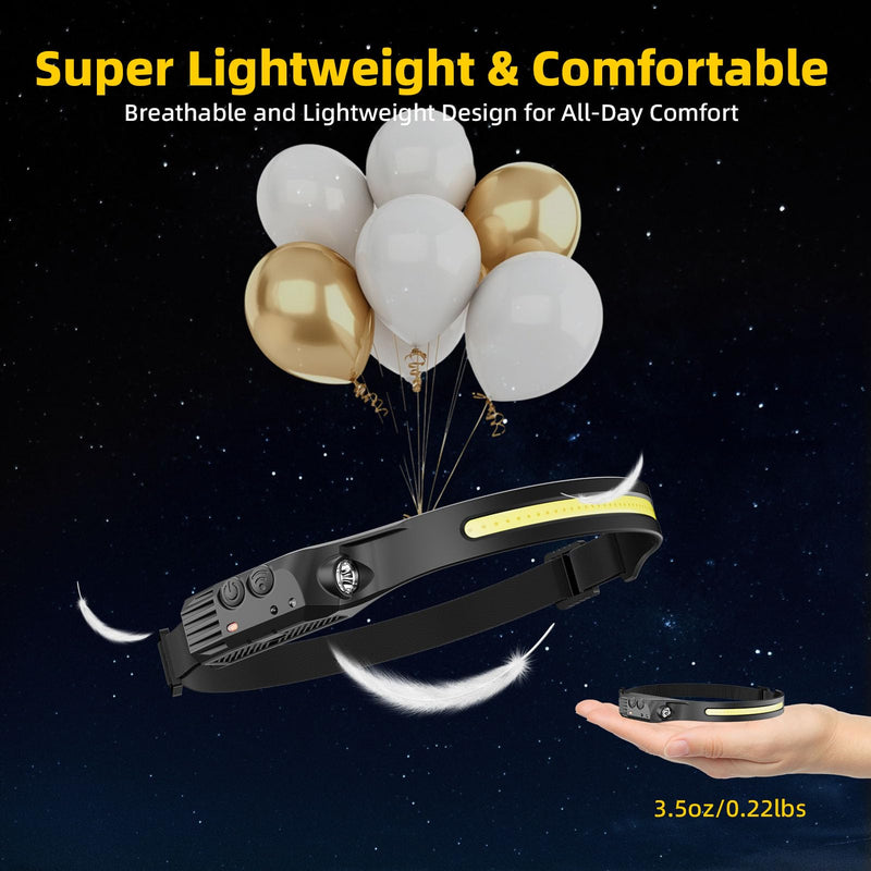 Rechargeable Headlamp 4PCS, Motion Sensor 230° Head Lamp, Hard Hat Light for Adults, Headlight for Forehead, LED Headband Flashlight for Work, Running, Camping Essentials Gear Black 4Pack