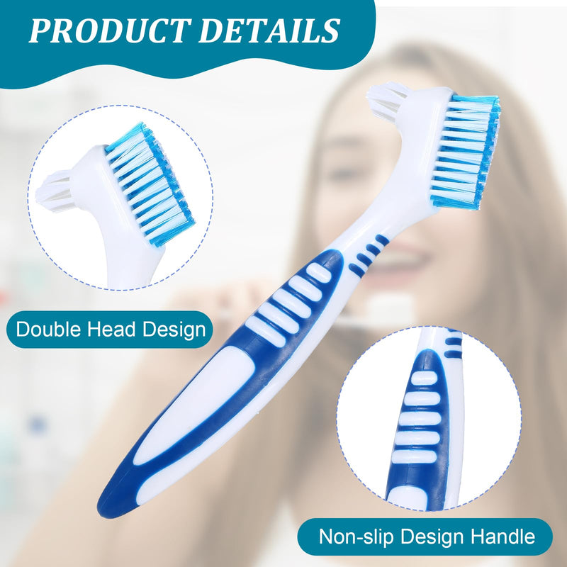 2Pcs Denture Brushes, Denture Cleaning Brush Set with White Carrying Case Dentures Toothbrushes with Multi-Layered Soft Bristles and Rubber Anti-Slip Handle(Blue + Orange)