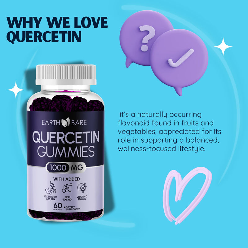 Quercetin Gummies with Elderberry, Zinc & Vitamin C – Immune Support Supplement – Antioxidant & Seasonal Wellness – Vegan, Non-GMO, Natural Berry Flavor – 60 Gummies