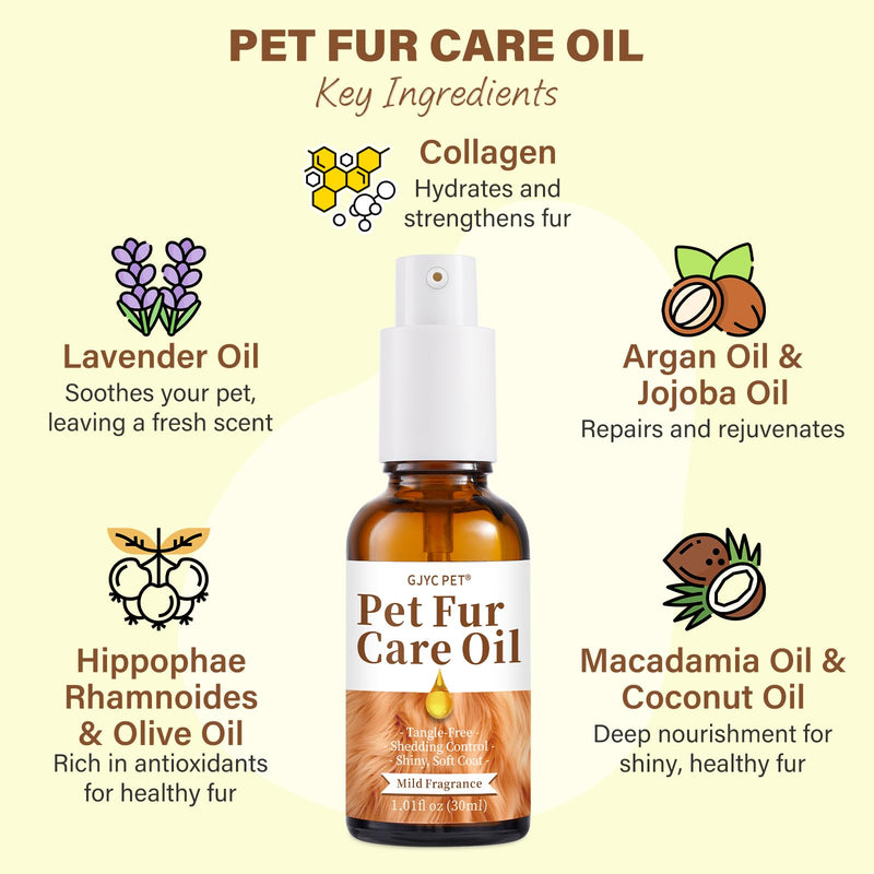 Pet Fur Care Oil - Tangle Remover, Shiny & Silky Coat, Soothing Skin Protection with Collagen and Natural Oils - Leave-in Formula for Dogs and Cats - 1.01 fl. oz Light Floral - BeesActive Australia