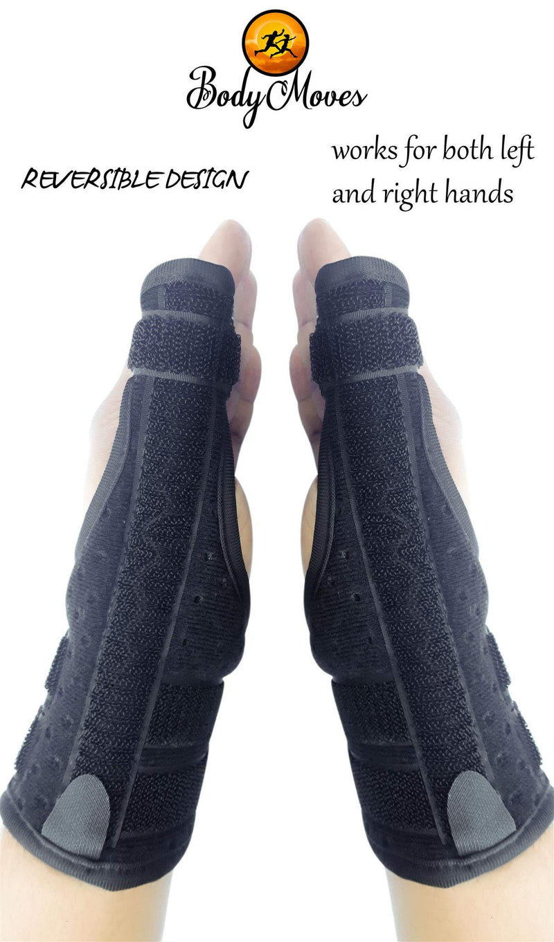 BodyMoves Thumb Splint Brace Plus Finger Hot and Cold Gel Pack- for de quervain's tenosynovitis, Tendonitis, Trigger Thumb spica,Carpal Tunnel, CMC Adjustable wrist and Reversible(Left and Right Hand)