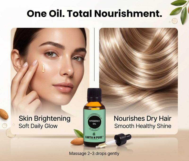 Earth N Pure Vitamin E Oil Therapeutic Grade for Skin, Hair and Nails with Glass Dropper 30 ml 1.06 Fl Oz (Pack of 1)