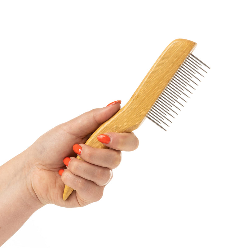 Mikki 6280024 bamboo fur detangler for shedding, suitable for all fur lengths, for dogs and cats, made from sustainable bamboo, 48 g, brown - BeesActive Australia