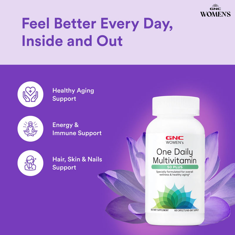 GNC Women's 50 Plus Multivitamin, Supports Healthy Aging, 60 Count | Science-Backed One Daily Multivitamin Formulated for Women 50 and Over, Supports Overall Health and Wellness, Gluten-Free 60 Count (Pack of 1)
