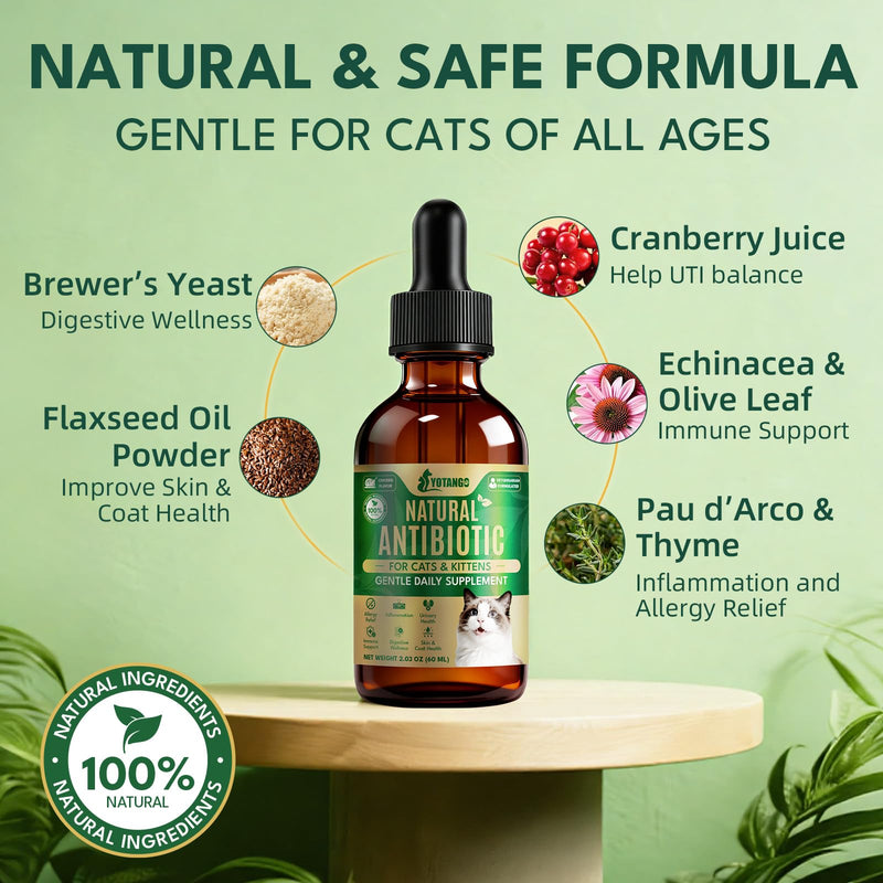 YOTANGO Natural Antibiotics for Cats, Cat Antibiotics for UTI & Itch Support, Immune, Digestive, Allergy, Skin & Coat Support for Cats and Kittens, for All Ages & Breeds (Chicken Flavor-60ml 2 Pack) 2 PCS
