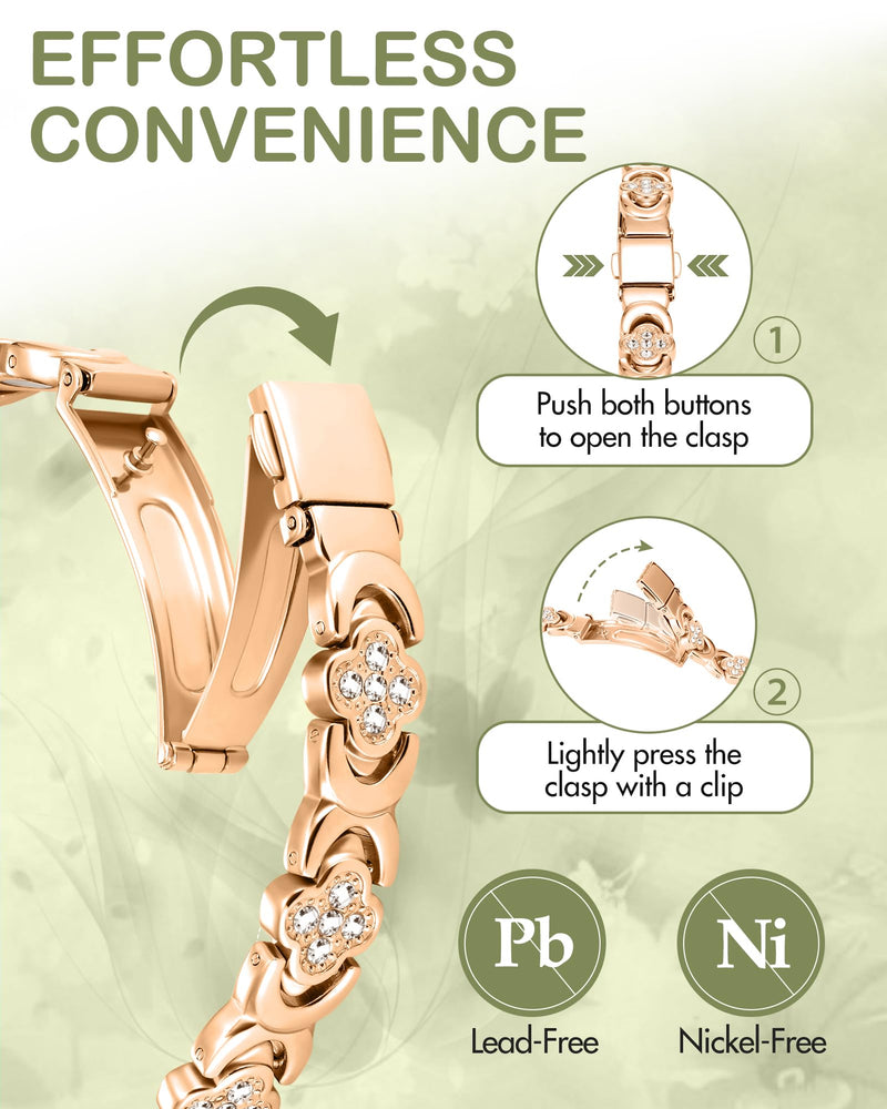 Feraco Pure Copper Bracelets for Women, Ultra Strength Magnetic Therapy Bracelet for Pain Relief with Neodymium Magnets & Sparkling Cubic Zirconia, Adjustable, Infinite Clover Jewelry Rose Gold