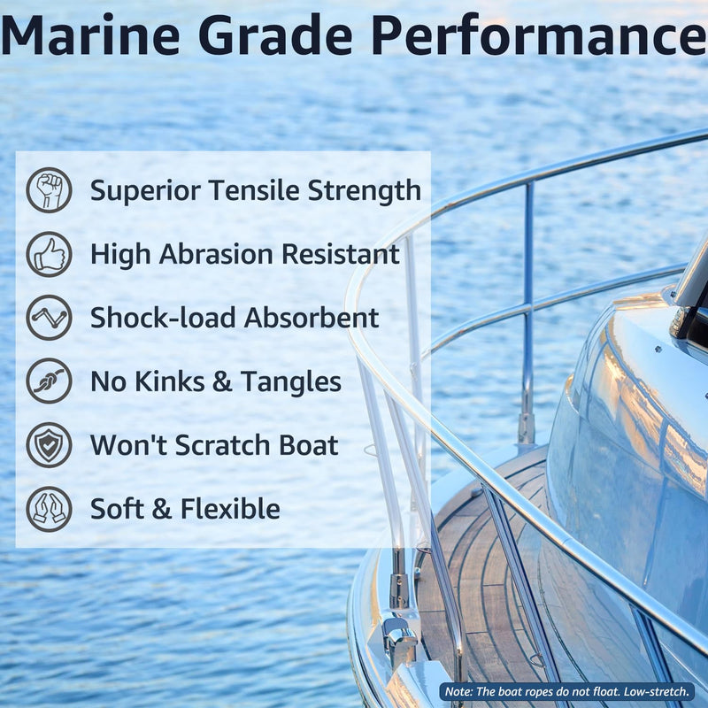 Double Braid 5/8" x 20' Boat Dock Lines (4-Pack) – Nylon Boat Ropes for Docking with 15" Spliced Eye – Heavy Duty Marine Rope – Soft & Durable Boat Lines for Pontoon and Light Boat (Navy Blue) 5/8" x 20' (Pack of 4)
