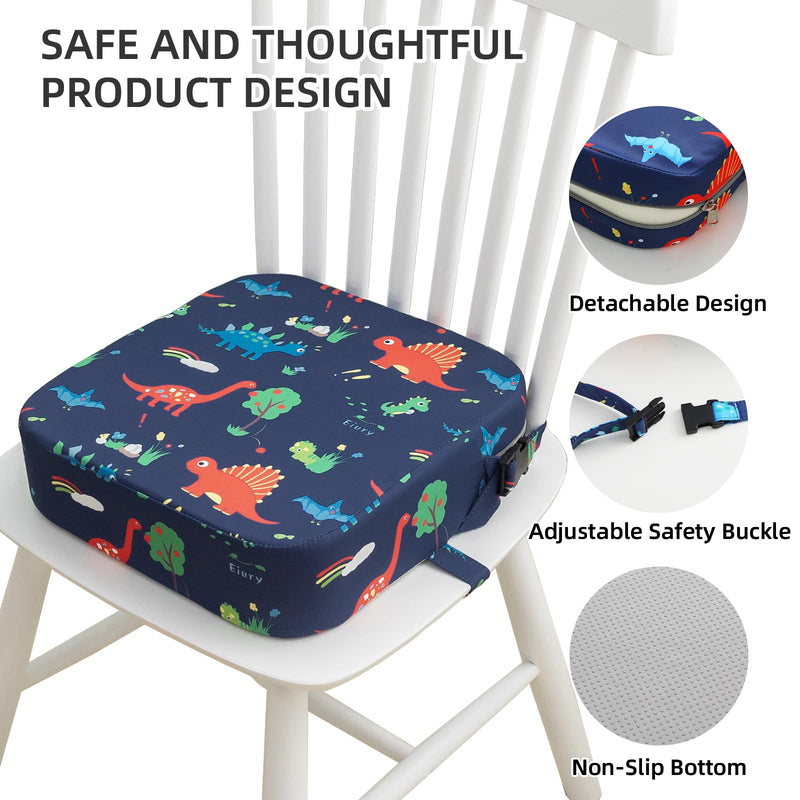 Toddler Booster Seat for Dining Table, Portable Kids Booster Seat with Safety Buckles Portable Increasing Booster Cushion with Non-Slip Bottom (Blue Dinosaur) Blue-Dinosaur - BeesActive Australia