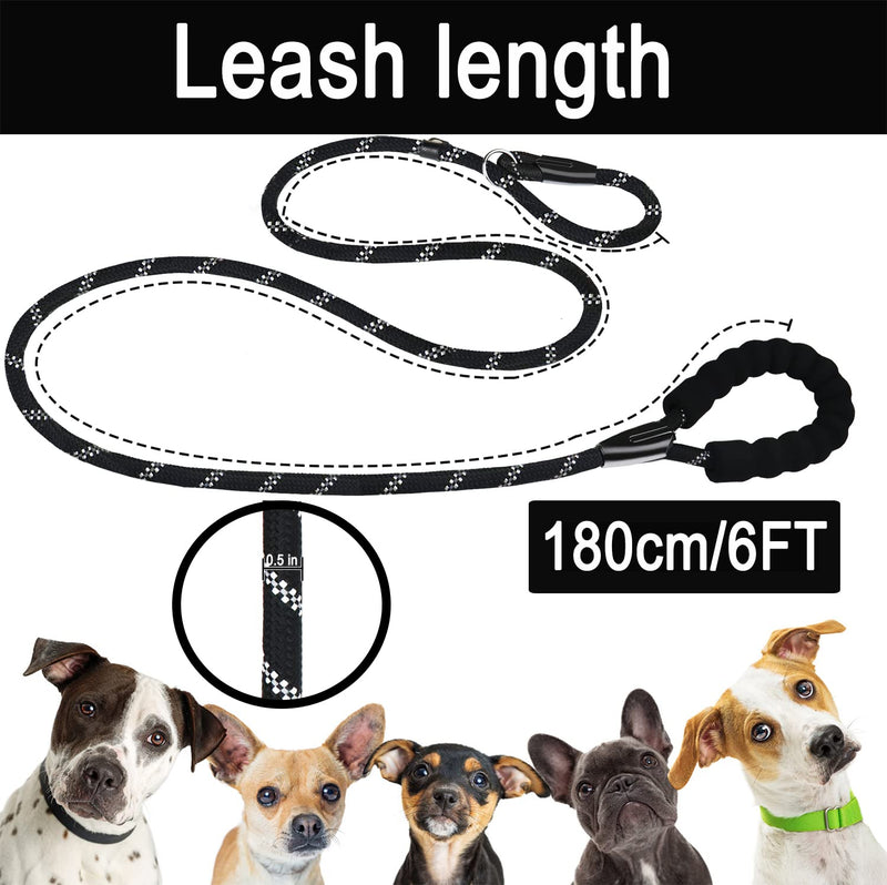 Dog Leash, 6 FT Heavy Duty Dog Leash, Durable Premium Quality Strong Rope Slip Leash with Comfortable Padded Handle and Highly Reflective Threads for Small Medium and Large Dogs, (Black) Black 6 Feet x 1/2 Inch - BeesActive Australia