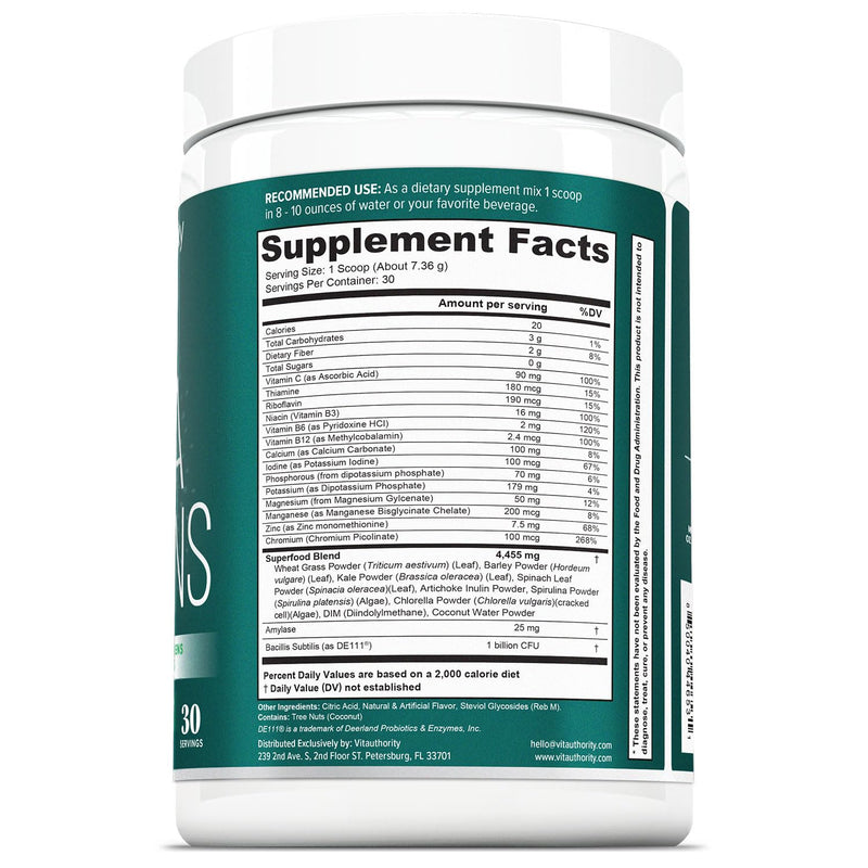 Vitauthority Vita Greens Superfood Powder: Immune and Digestion Support | Enhanced Energy | Daily Multivitamin Blend