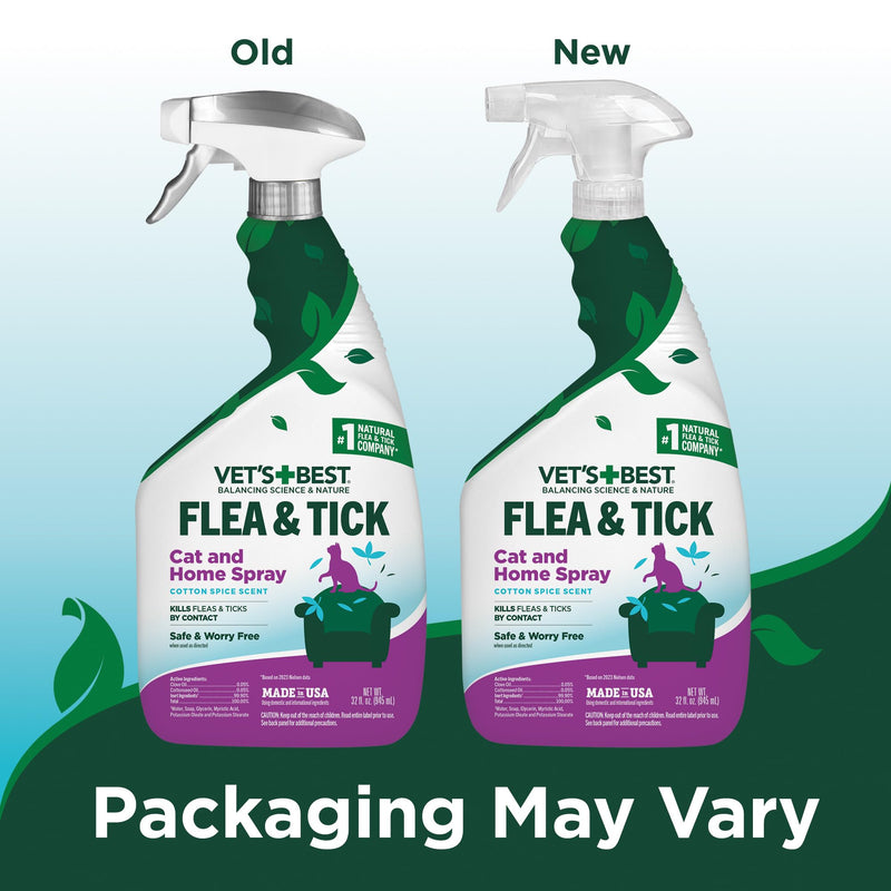 Vet’s Best Flea & Tick Home Spray for Cats – Plant-Based Flea and Tick Treatment with Cotton Spice Scent – Gentle Flea Mist for Indoor Use – Made in USA Natural Cat Flea Control – 32 oz